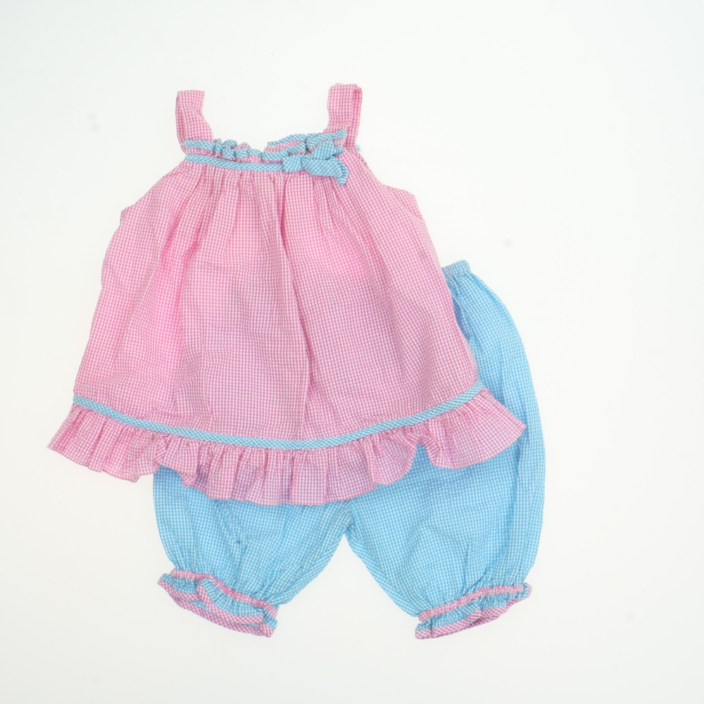 Petit Pomme Girls Pink | Blue Gingham Apparel Sets size: 9 Months
